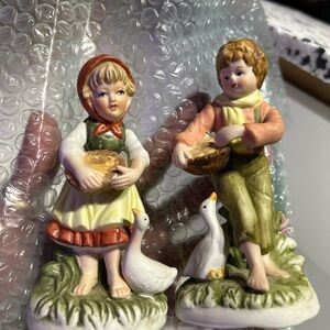 Vintage Boy and Girl Figurines with Geese